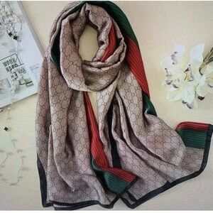 Silk scarf Designer Beige and Multicolor Patterned